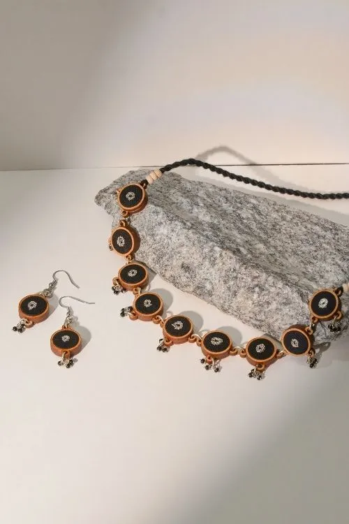 WHE Black Repurposed Fabric And Wood Necklace & Earrings - Image 2