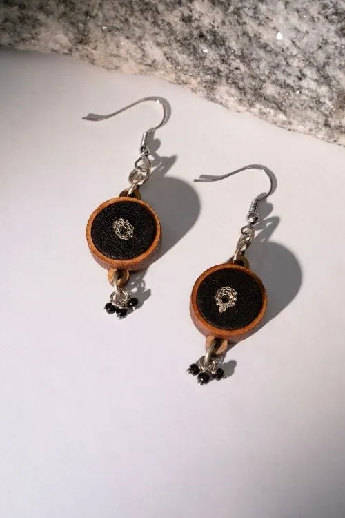 WHE Black Repurposed Fabric And Wood Necklace & Earrings - Image 4
