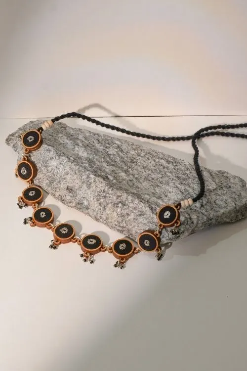 WHE Black Repurposed Fabric And Wood Necklace & Earrings - Image 5