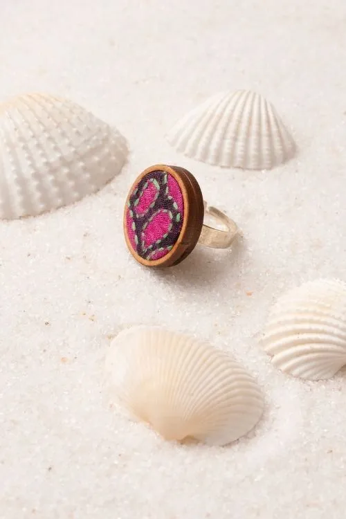 WHE Multicolor Kantha Silk Repurposed Silk Fabric And Wood Maang Tika & Ring - Image 4