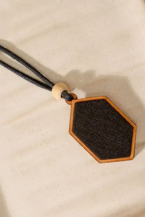 Combo Of WHE Unisex Black Repurposed Fabric And Wood Pendant, Studs & Bracelet - Image 3