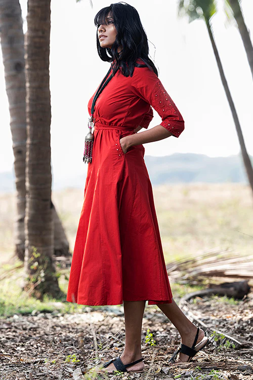 Okhai 'Warmth' Hand Embroidered Mirror and Applique Work Dress - Image 3