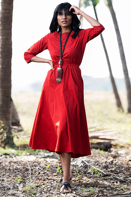 Okhai 'Warmth' Hand Embroidered Mirror and Applique Work Dress - Image 5