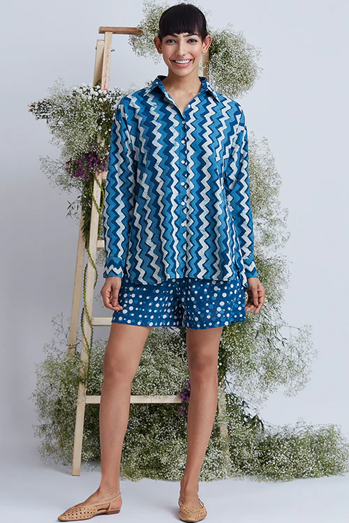 Okhai 'Seaway' Hand Block Printed Pure Cotton Shorts - Image 3