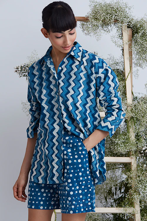 Okhai 'Seaway' Hand Block Printed Pure Cotton Shorts - Image 5