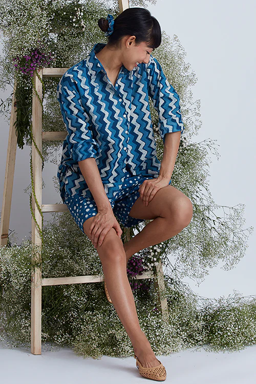 Okhai 'Seaway' Hand Block Printed Pure Cotton Shorts - Image 6