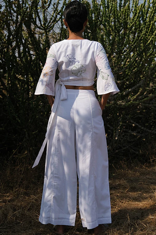 Okhai 'White Sky' Hand Embroidered Cotton Pants - Image 3