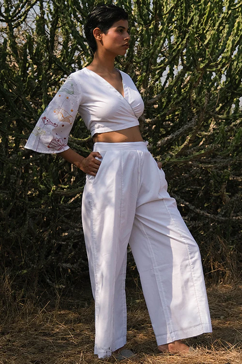 Okhai 'White Sky' Hand Embroidered Cotton Pants - Image 5