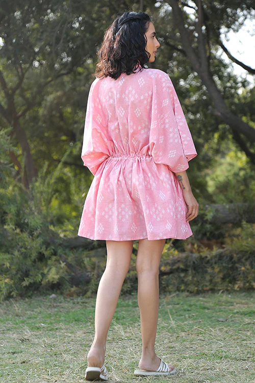 Okhai 'Pink Flare' Handloom Cotton Ikkat Dress - Image 3