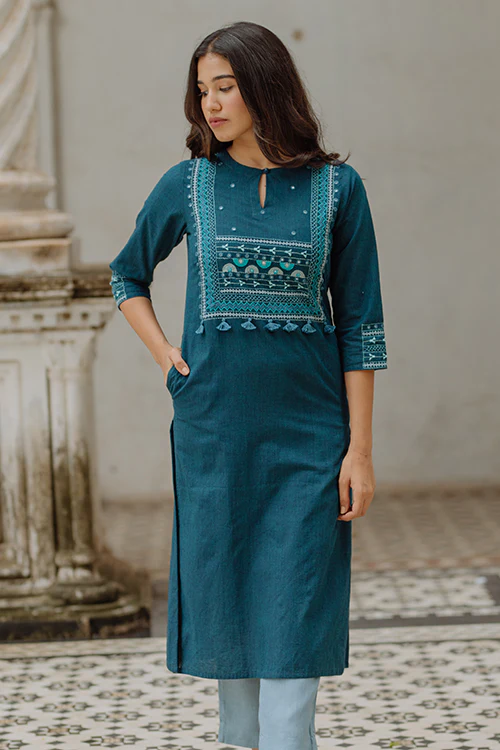 Okhai 'Eternity' Pure Cotton Hand Embroidered Kurta - Image 5