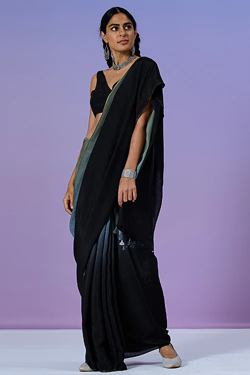 Okhai 'Black Stone' Ombre Modal Muslin Silk Saree - Image 5