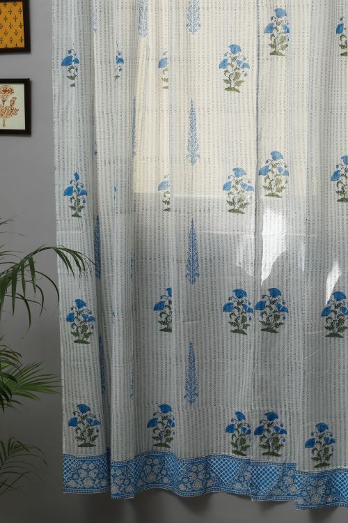 Sooti Syahi Coral Blue Hand Block Printed Door Curtain - Image 3