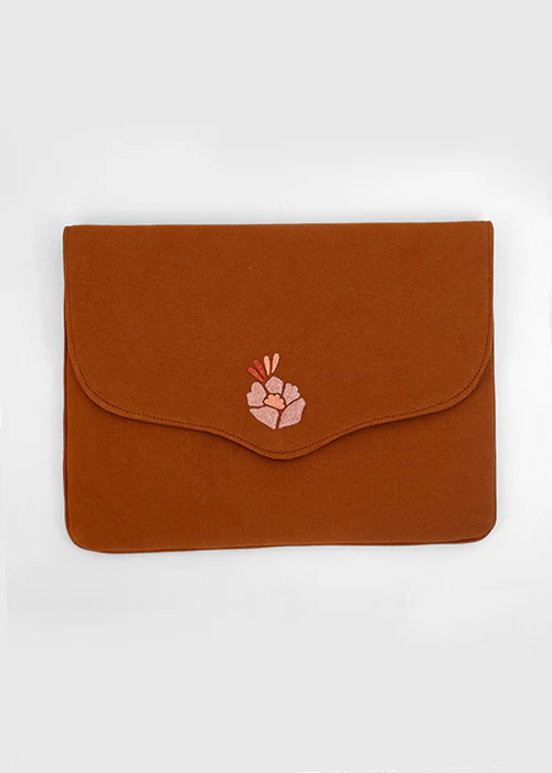 Zaina By Ctok Corsage- Aari Embroidered Laptop Sleeve BrownSize : 15.5" by 11" - Image 5