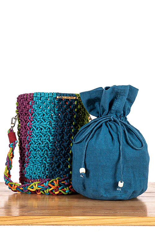 108Knots Cosmos Striped Hand-Knotted Bucket Bag - Image 3
