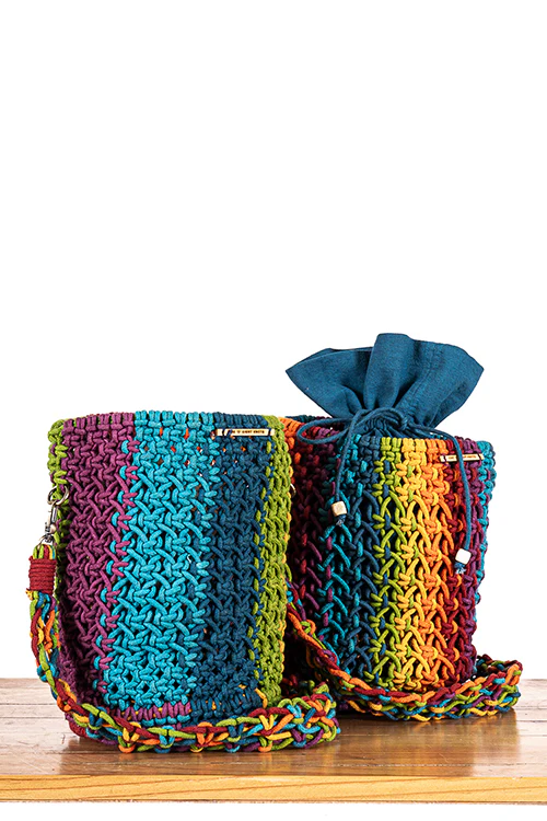 108Knots Cosmos Striped Hand-Knotted Bucket Bag - Image 6