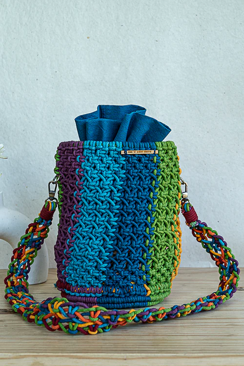 108Knots Cosmos Striped Hand-Knotted Bucket Bag - Image 7