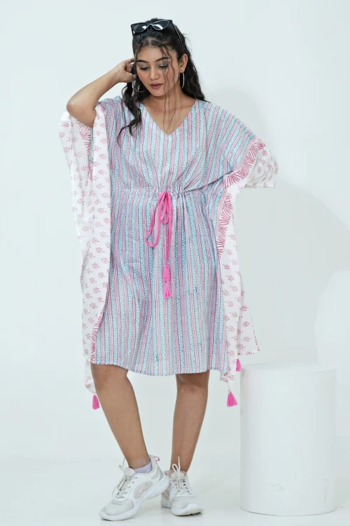 Sooti Syahi Cotton Candy Hand Block Printed Kaftan - Image 2