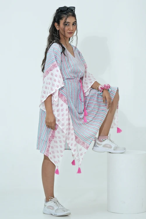 Sooti Syahi Cotton Candy Hand Block Printed Kaftan - Image 5