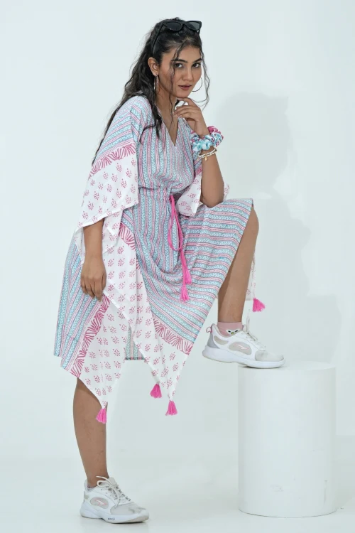 Sooti Syahi Cotton Candy Hand Block Printed Kaftan - Image 6