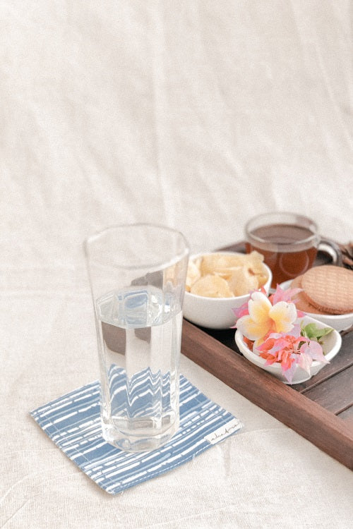 Ekatra Cotton Cloth Coasters - Set Of 6 Blue Stripes - Image 3