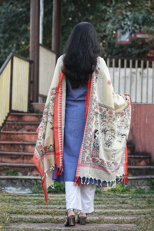 Diorama Designs Cotton Madhubani Handpainted Dupatta - Image 3