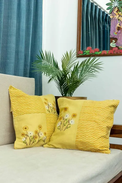 Craftroots Aari Floral Embroidered Cushion Cover Set Of 2