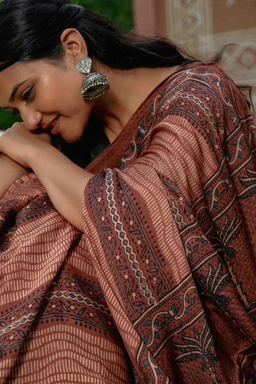 Craftroots Ajrakh Modal Saree With Handmade Tassels - Image 2