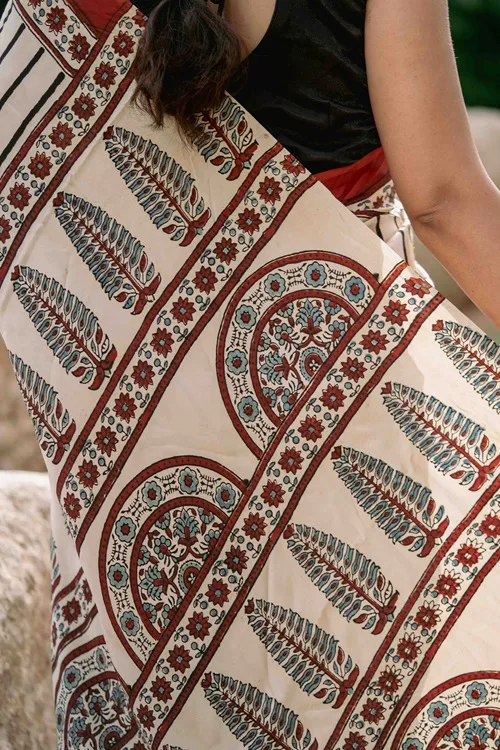 Craftroots Ajrakh Modal Silk Red and White Saree - Image 2