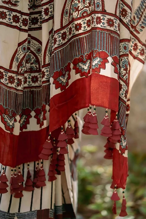 Craftroots Ajrakh Modal Silk Red and White Saree - Image 4