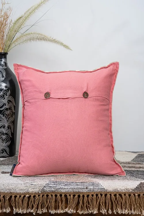 Craftroots Block Printed Peach & Mint Daisy Cushion Cover - Image 3