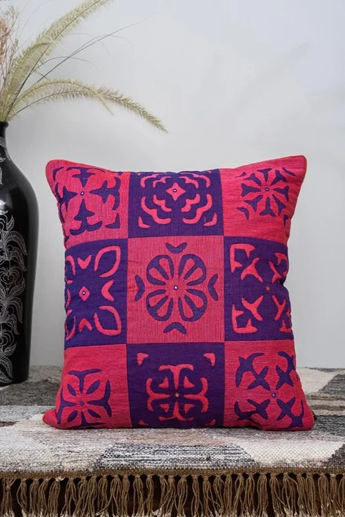 Craftroots Blue & Multi Applique Patchwork Cushion Cover Set Of 2 - Image 3