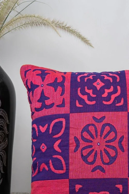 Craftroots Blue & Multi Applique Patchwork Cushion Cover Set Of 2 - Image 7