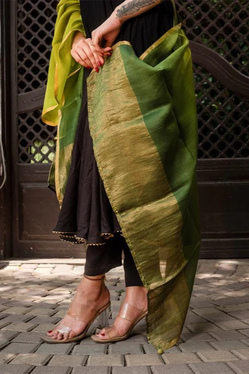 Craftroots Chanderi Green Ombré Dupatta - Image 2
