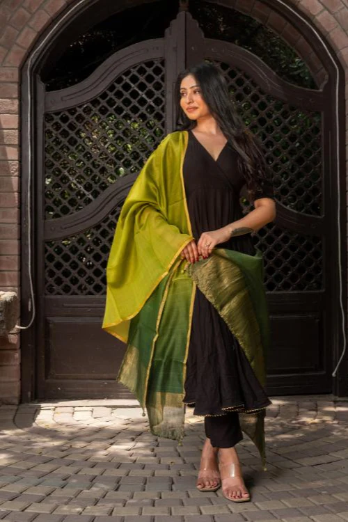 Craftroots Chanderi Green Ombré Dupatta - Image 3