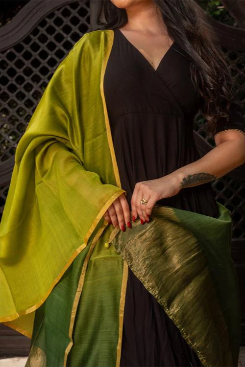 Craftroots Chanderi Green Ombré Dupatta - Image 4