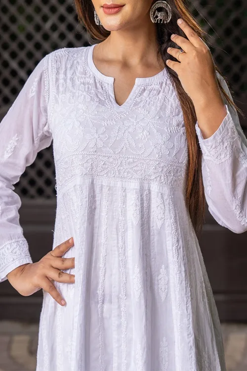 Craftroots Chikankari Knee-Length Flared Kurta - Image 2