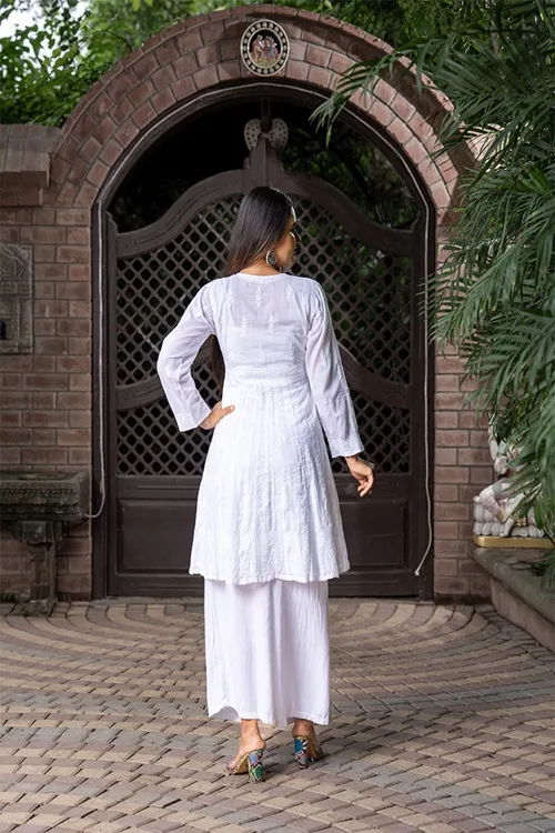 Craftroots Chikankari Knee-Length Flared Kurta - Image 5