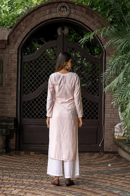 Craftroots Chikankari Yoke Long Kurta - Image 4