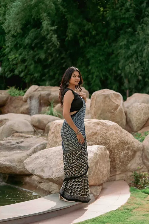 Craftroots Contemporary Ajrakh Modal Saree With Crafted Tassels - Image 2