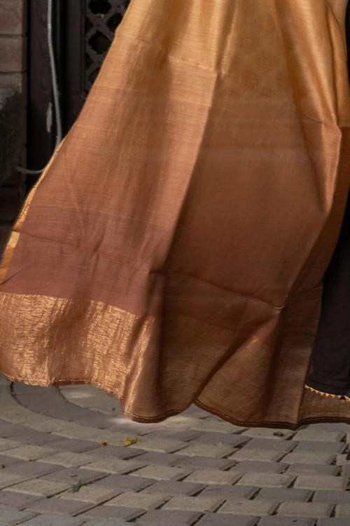 Craftroots Cream-Brown Tie-Dye Chanderi Silk Dupatta - Image 2