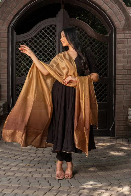 Craftroots Cream-Brown Tie-Dye Chanderi Silk Dupatta - Image 3