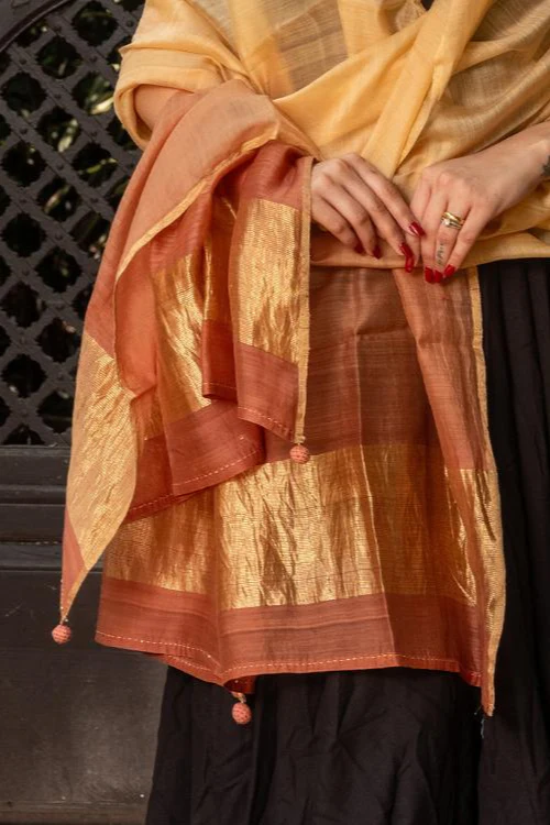 Craftroots Cream Chanderi Phat Work Dupatta - Image 2