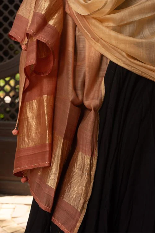 Craftroots Cream Chanderi Phat Work Dupatta - Image 3