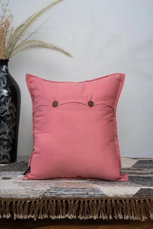 Craftroots Hand-Embroidered Peach & Green Daisy Cushion Cover - Image 3