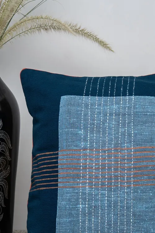 Craftroots Handmade Blue Block Print Cushion Cover - Image 2