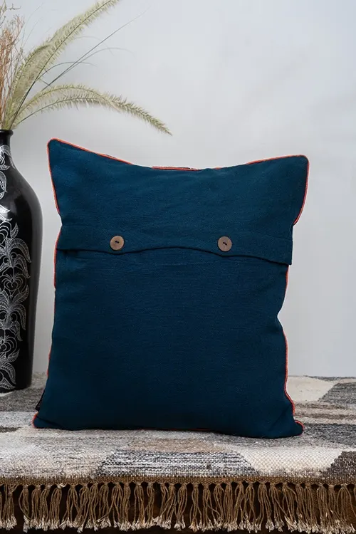 Craftroots Handmade Blue Block Print Cushion Cover - Image 3