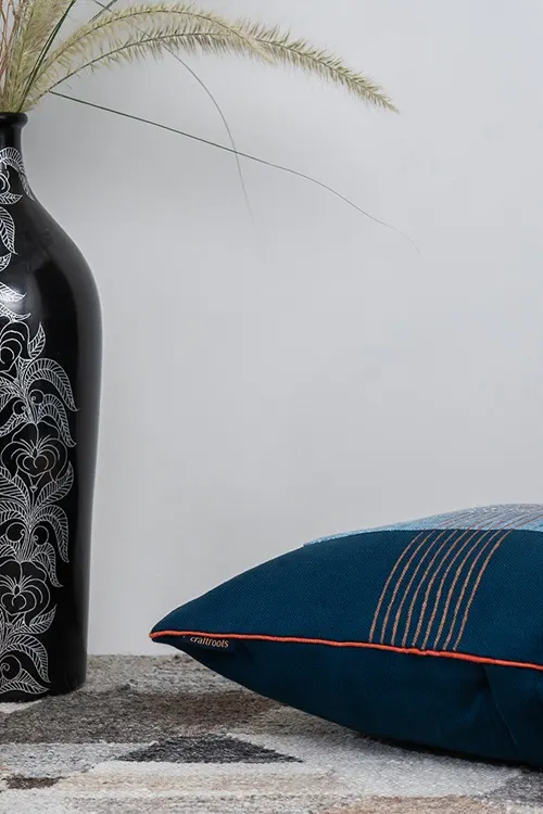 Craftroots Handmade Blue Block Print Cushion Cover - Image 4