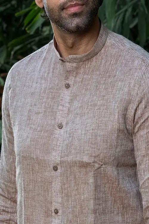 Craftroots Handwoven Soft Linen Light Brown Shirt - Image 3