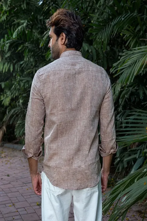 Craftroots Handwoven Soft Linen Light Brown Shirt - Image 4
