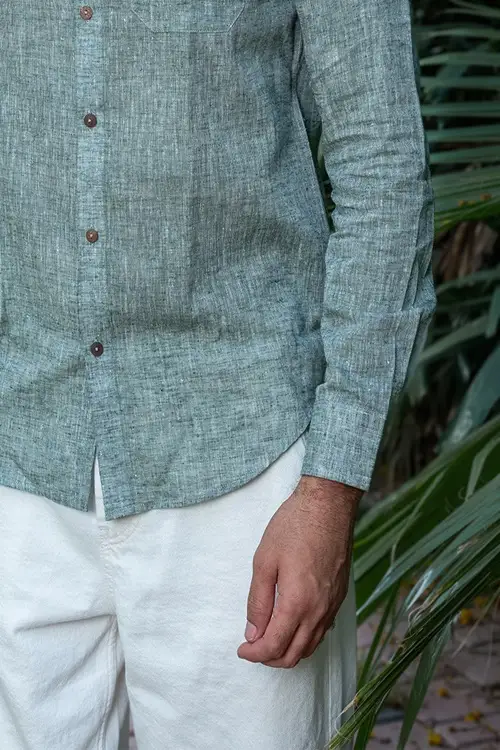 Craftroots Handwoven Soft Linen Mint Green Shirt - Image 3